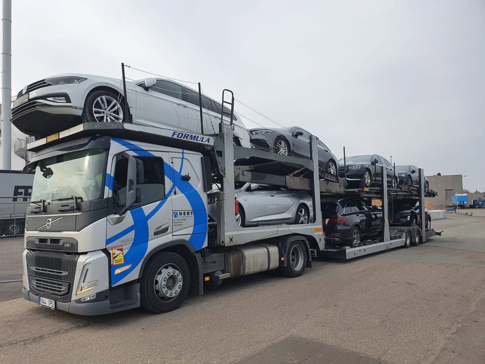 Hert car carrier loaded with vehicles, ready to leave for Estonia